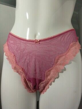 Tease Frilly lace waist w/magenta pink mesh thong NWT Victoria's Secret